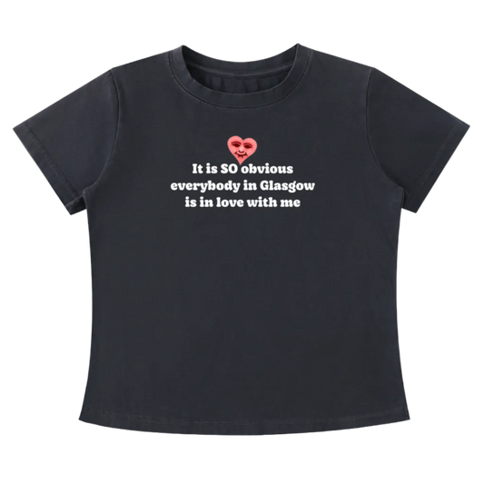 'It is SO obvious' baby tee white text